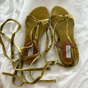 Gabriela Hearst Olive Green Velvet Sandals